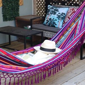 Handmade Ecuadorian Boho Style Dark Violet Hammock with Fringe